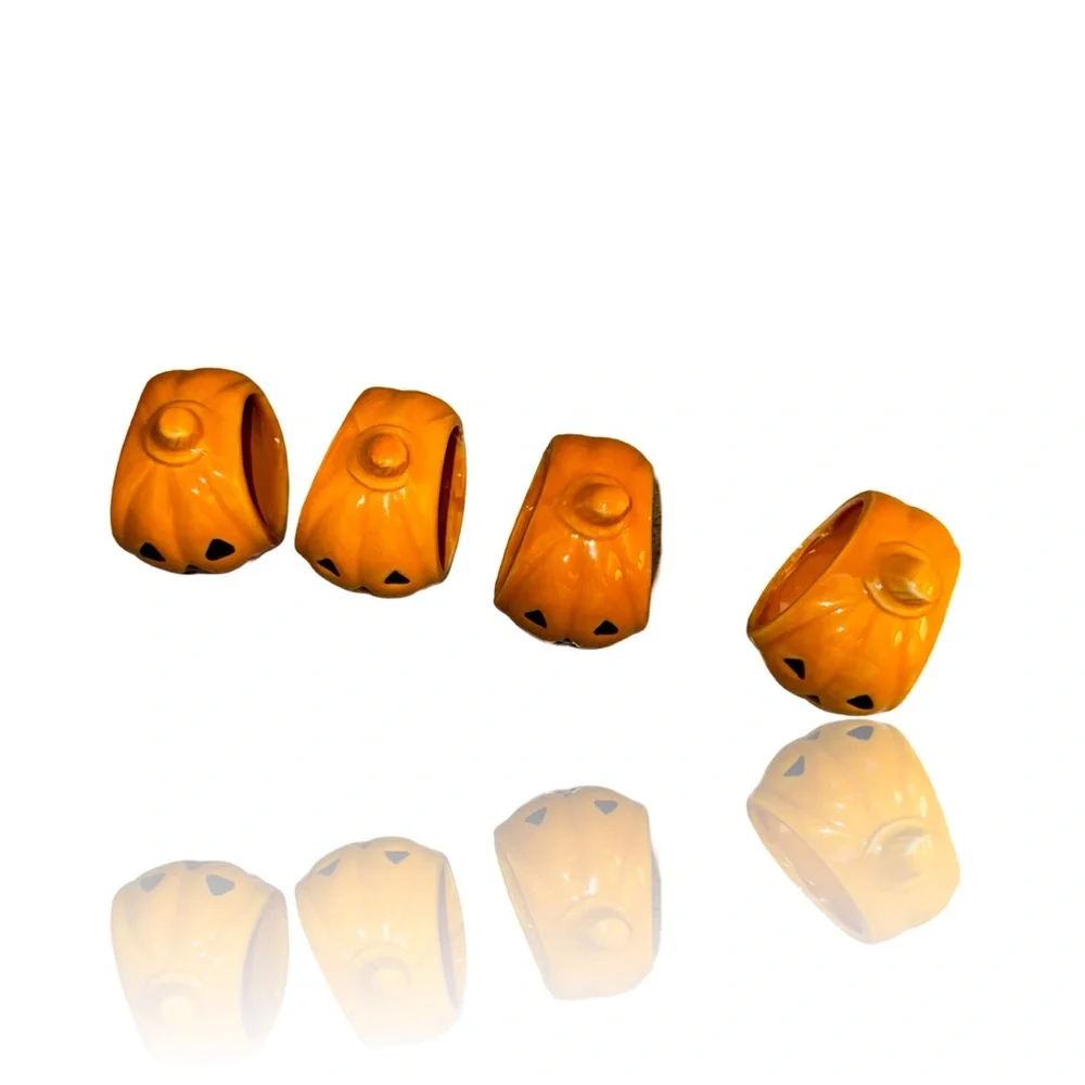 Jack-O-Lantern Set of 4 Vintage Ceramic Napkin Rings: GUC: Halloween Decor